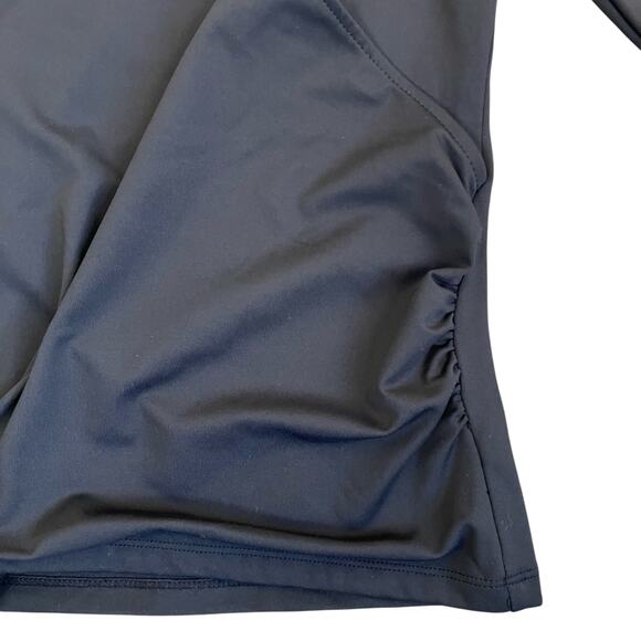 Ann Taylor Sz L Black Refined Stretch Wrap Top 3/4 Sleeve Fitted Feminine Office - Picture 9 of 16